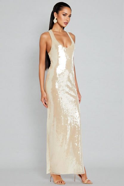 Jorvika Sleeveless U Neck Sequin Maxi Dress