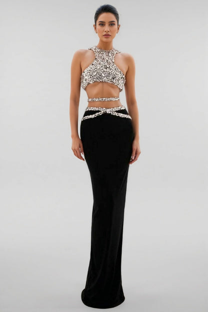 Zev Diamond Vest Maxi Dress Set