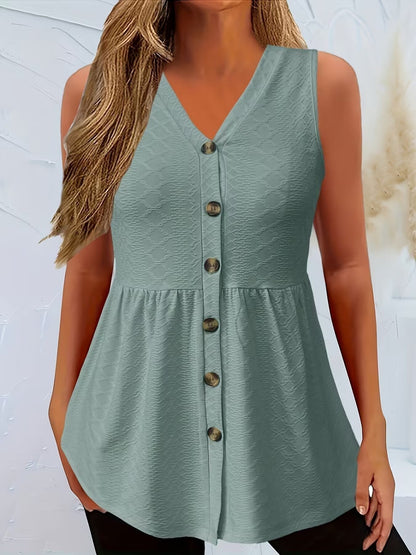 Rocío Effortless Women's Sleeveless Blouse Dress with Curved Hem and Button Details Premium Wardrobe Essential