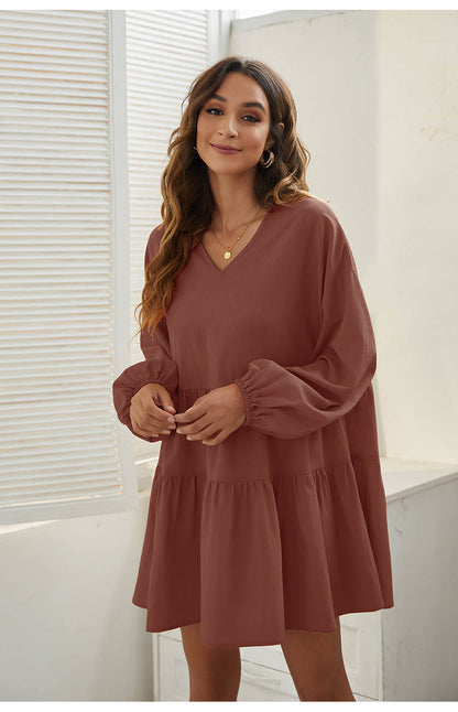 From Autumn To Spring Cotton Babydoll Dress Soft Rust