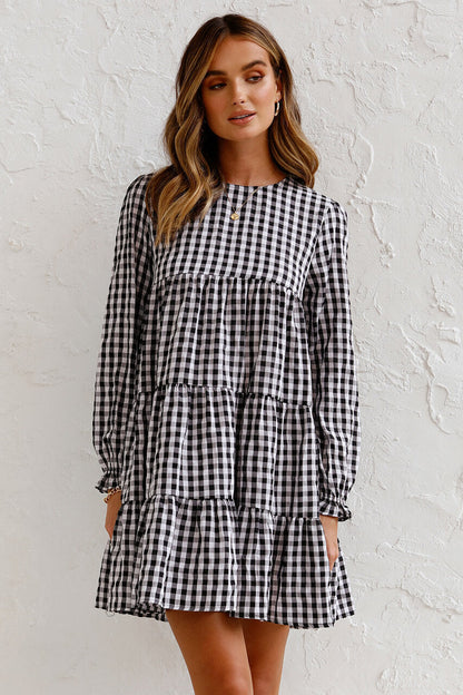 Urika Cotton Blend Plaid Babydoll Dress FINAL