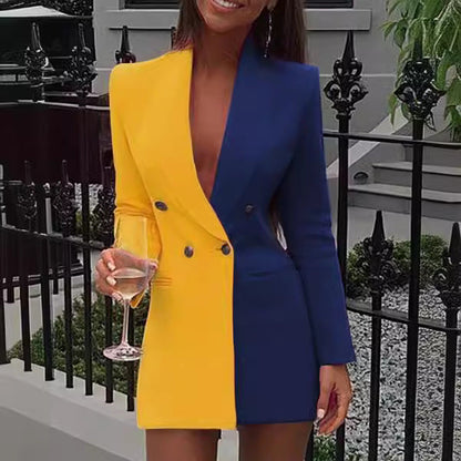 Gloria Exclusive Women's Blazer Dress with Asymmetric Color Design and Double Button Placket Elevated Occasion Wear