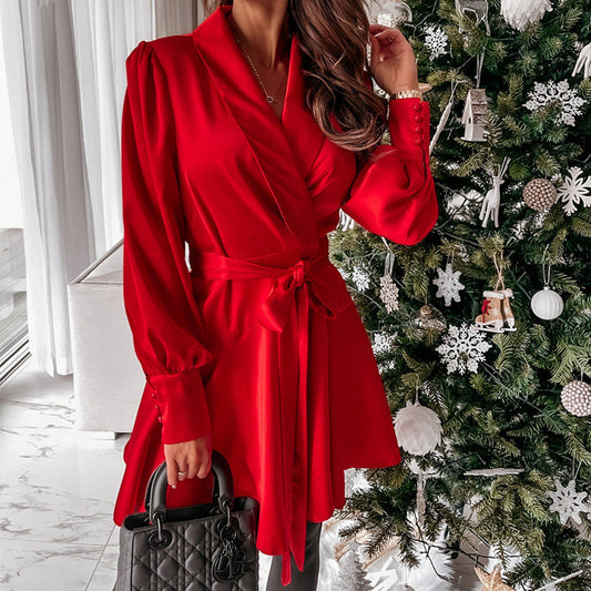 Slow Dance Satin Wrap Dress Red