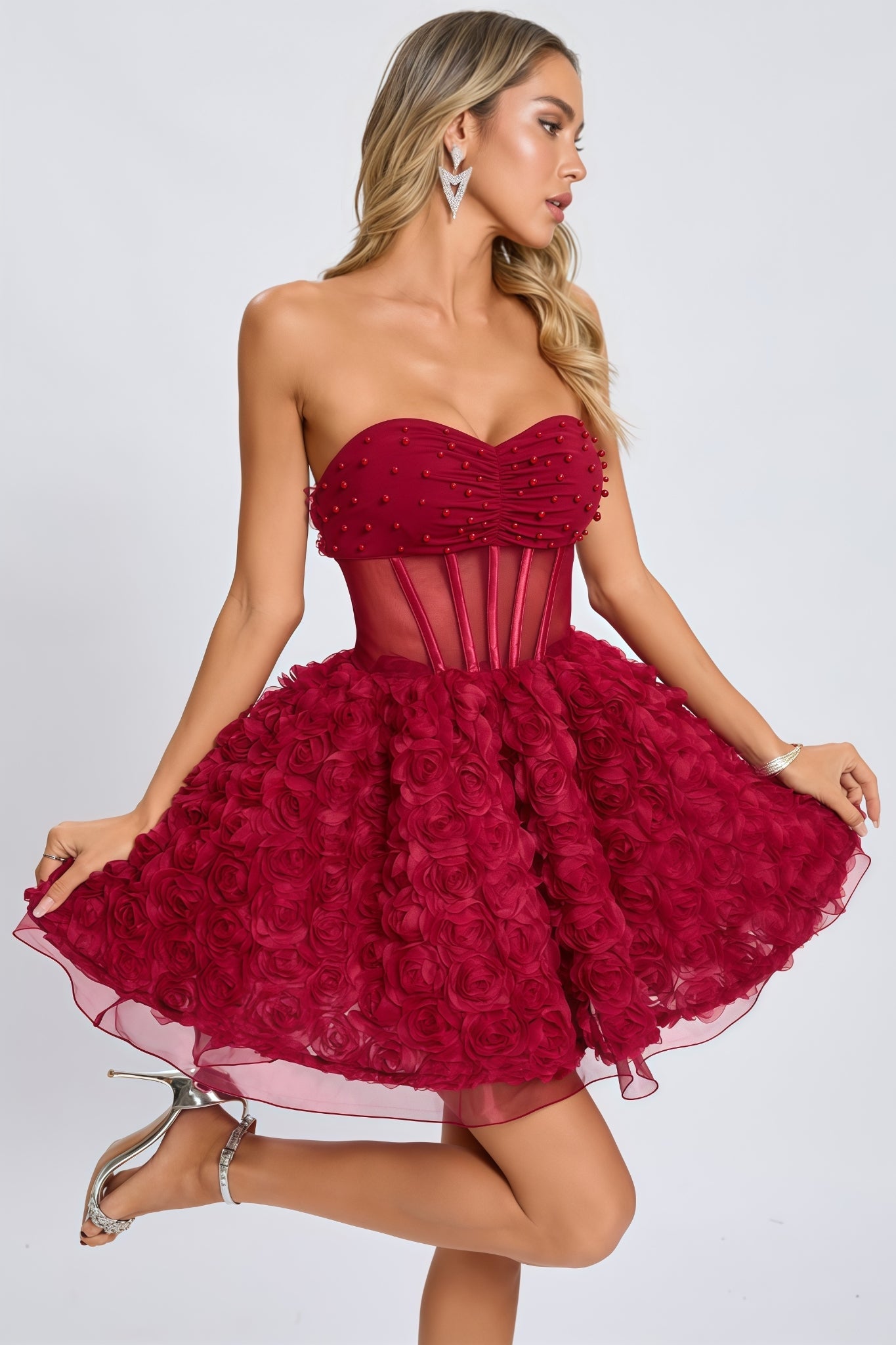 Gage 3D Floral Mesh Puffy Mini Dress
