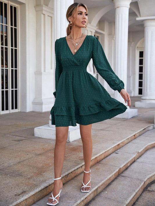 Samar Satin Embossed Cowl Neck Dress Hunter Green