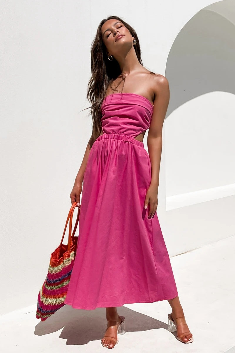 Head Over Heels Strapless Satin Maxi Dress Pink