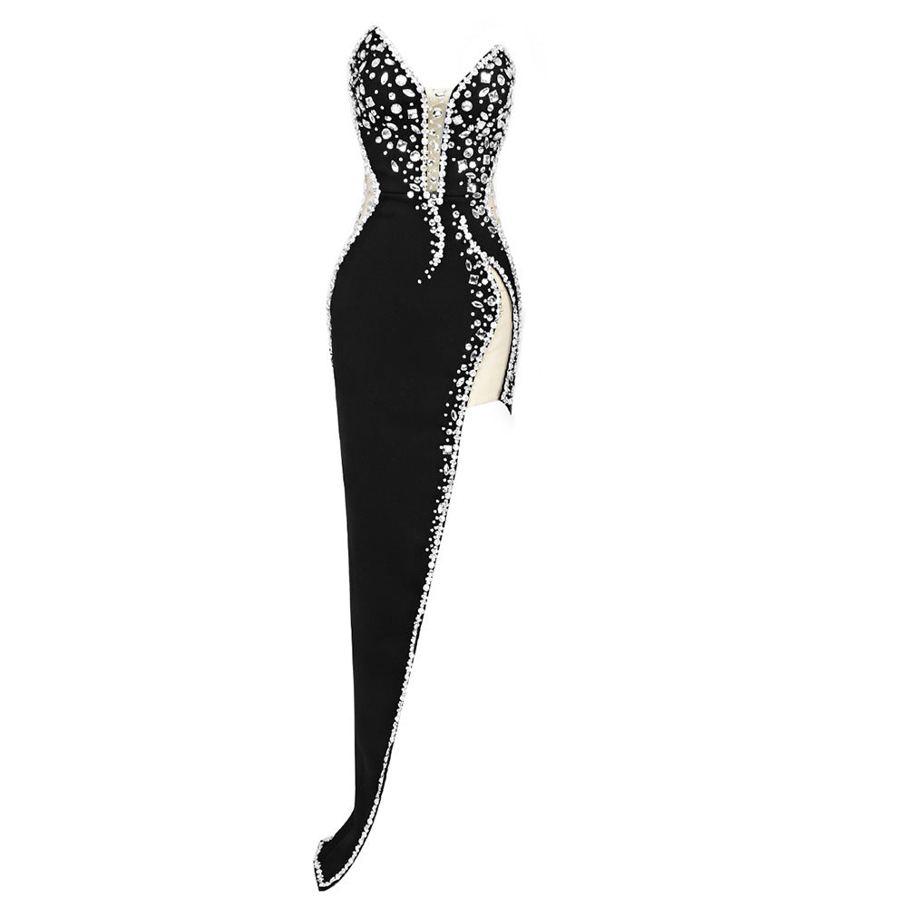 Wear Heavy Industry Beads Lace Slim V neck Three Dimensional High Grade Holiday Party Dress