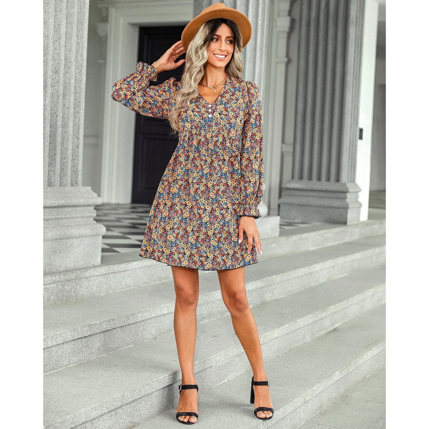 Tompkins Floral Asymmetrical Ruffle Dress FINAL