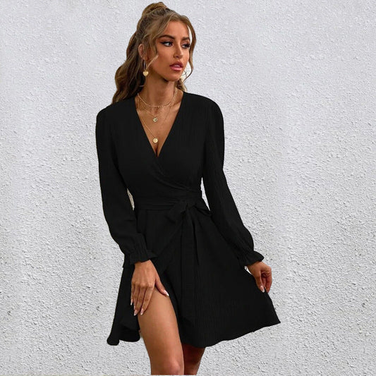 Sequel Bell Sleeve Tie Dress Black