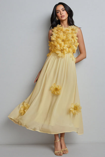 Xaelyth Yellow 3D Floral Maxi Dress