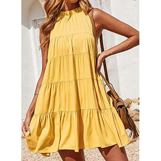 Southern Nights Tiered Halter Dress Lemon