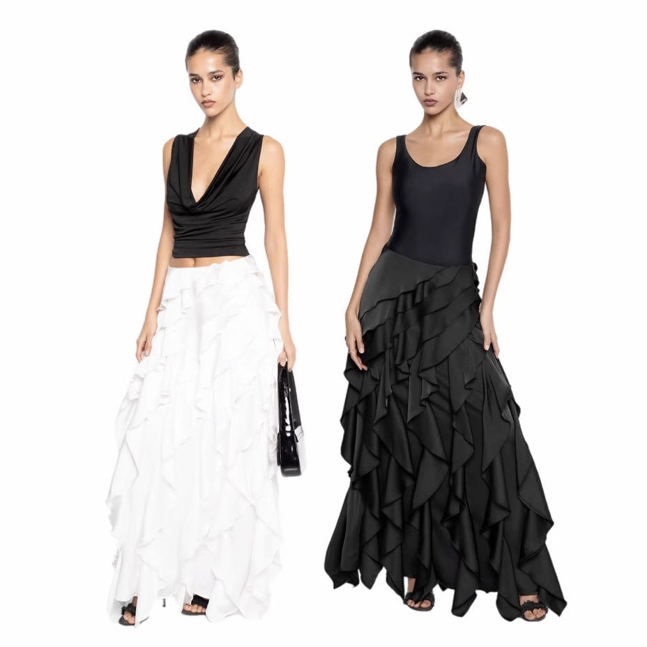 Mercedes Statement Women's Evening Dress with Flowing Ruffle Details Elevated Occasion Wear