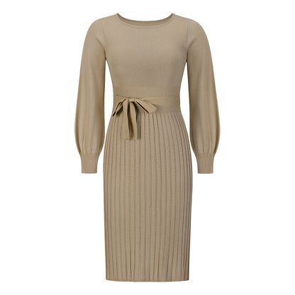 Knitting Dress Slim - Fit Pleated Mid - Length Bottoming Sweater