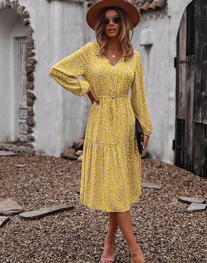 Sunshine On My Mind Floral Babydoll Dress Mustard