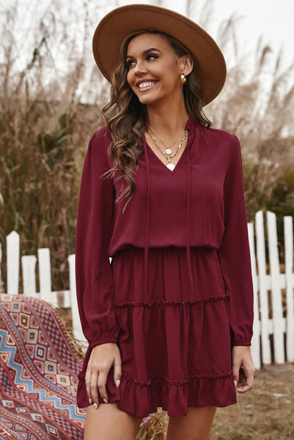Dillon Ruffle Trim Dress Burgundy