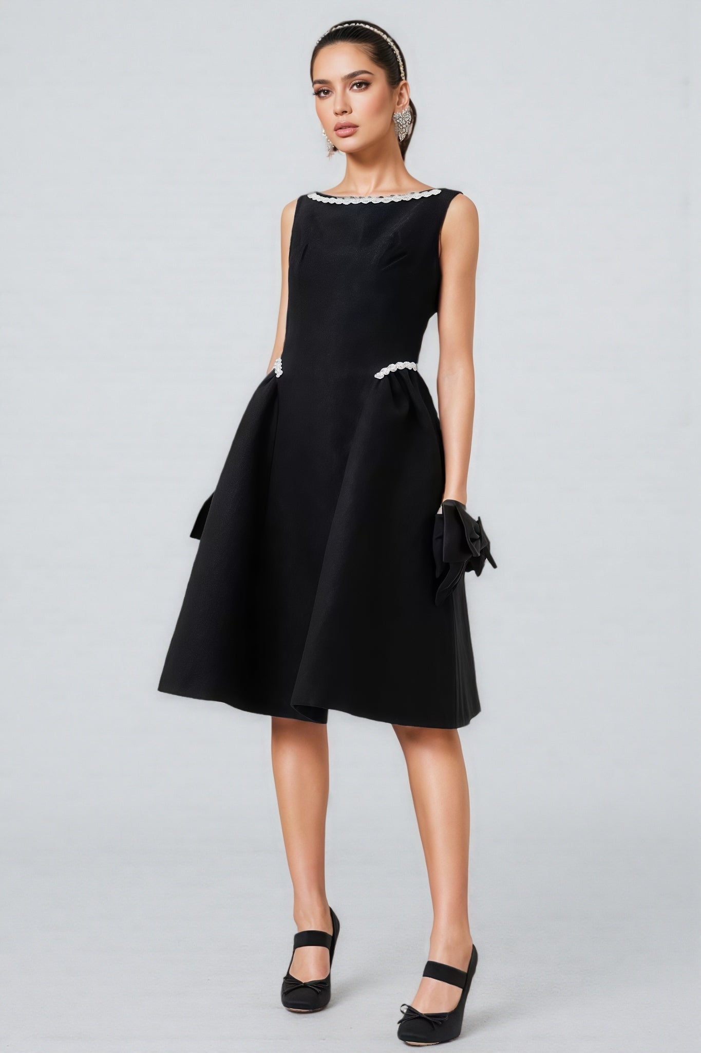Loretty Sleeveless Flowers Pearl Midi Dress