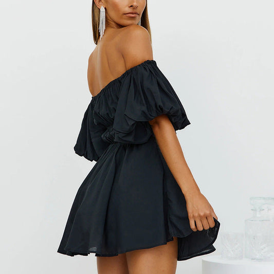 Liveliest Off The Shoulder Asymmetrical Dress Black