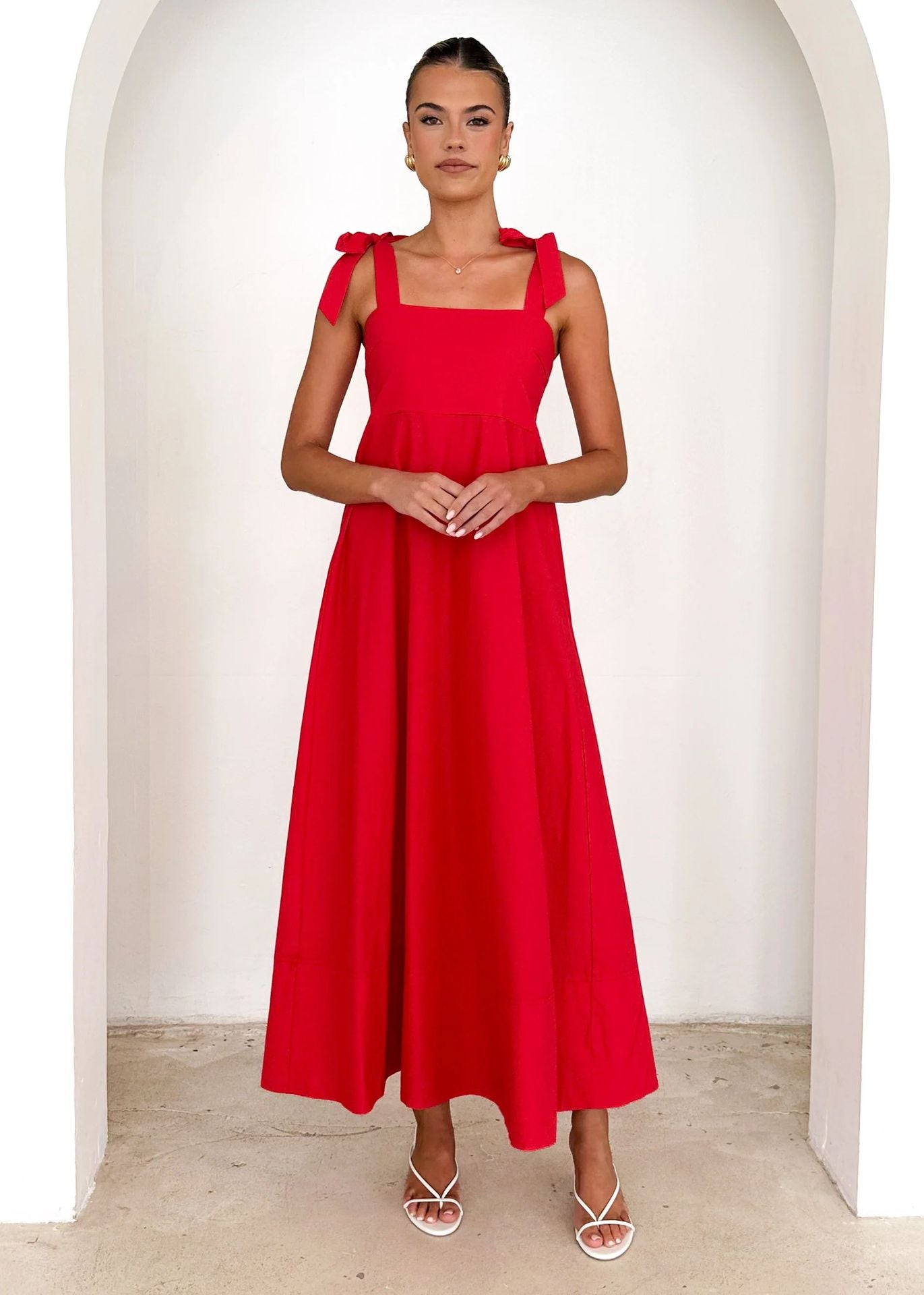 Solid Color Tube Top Maxi Lace up Dress