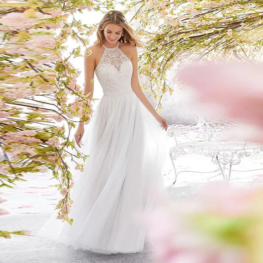 Dress Sleeveless Halter Wedding Dress Slim Fit Maxi Dress