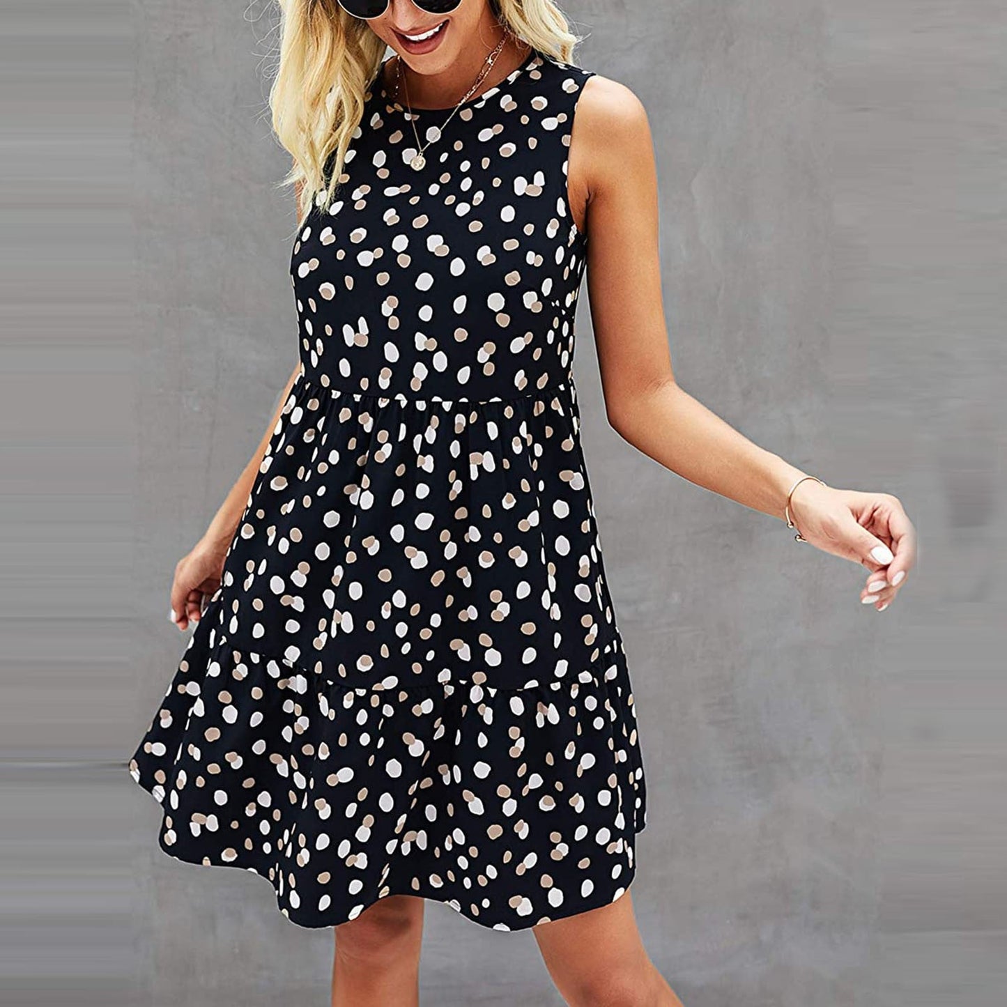 Karsyn Printed Smocked Mini Dress Navy Off White