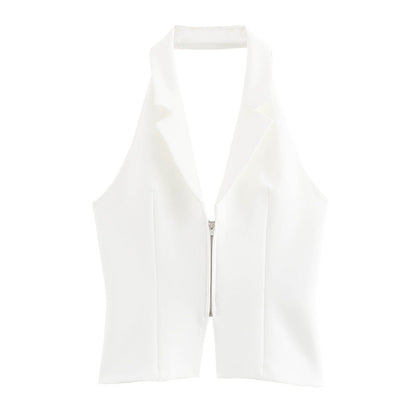 Canvas Halter Neck Backless Lapel Vest