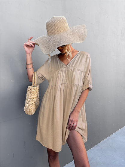 Goodness Cotton Pocketed Babydoll Dress Khaki