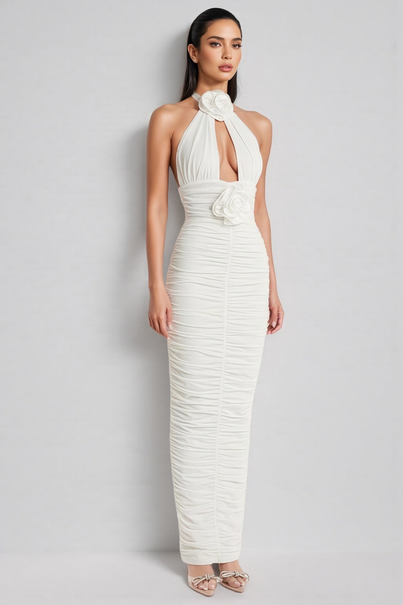Wooh 3D Floral Neck Maxi Dress