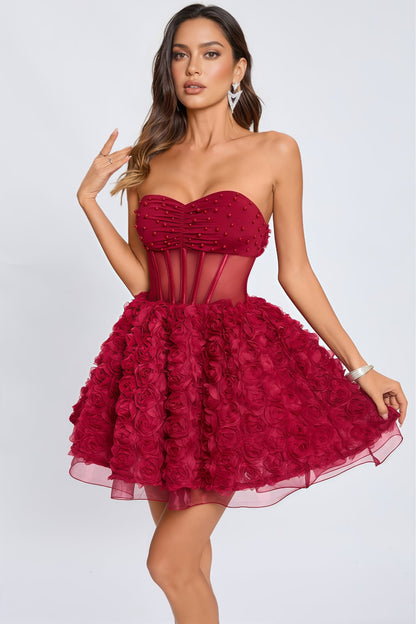 Gage 3D Floral Mesh Puffy Mini Dress