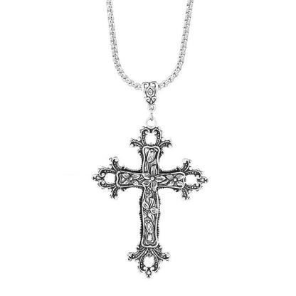 Exaggerated Gothic Silver Cross Hiphop Sweater Necklace