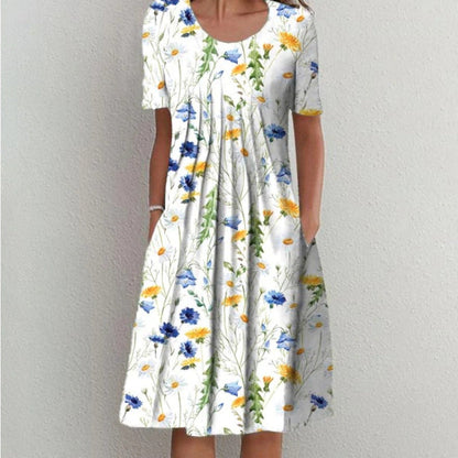 Jenni Statement Women's Floral Midi Dress with Pleated Design Boutique Collection