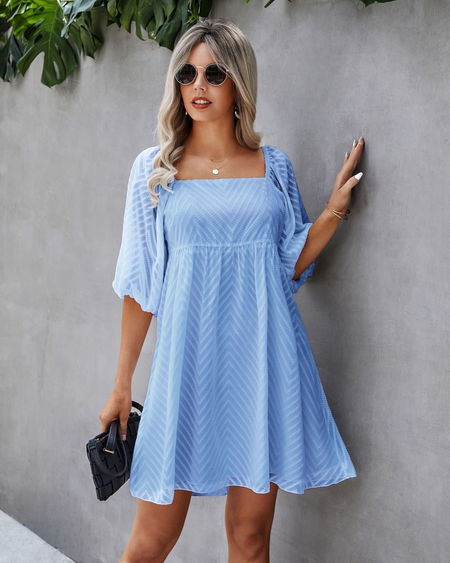 Silverado Gingham Babydoll Dress Blue