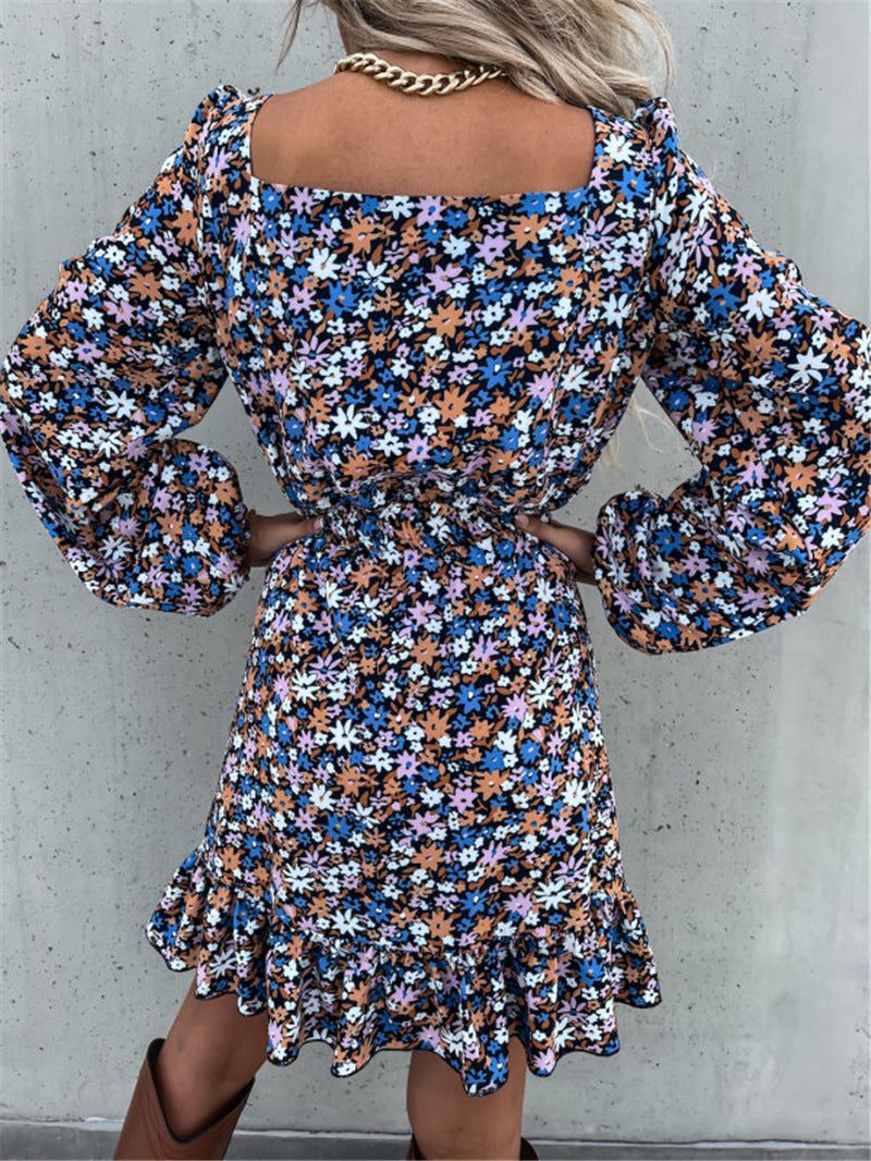 Cathy Floral Bell Sleeve Ruffle Dress FINAL