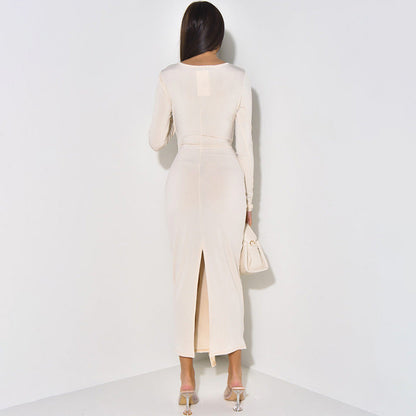 Solid Color Simple Twisted Elegant Sheath Dress