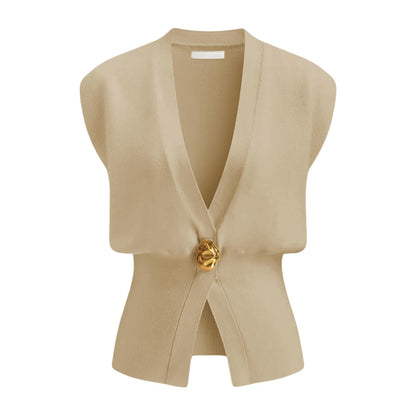 Contrast Trim Knit Vest and Midi Skirt Set