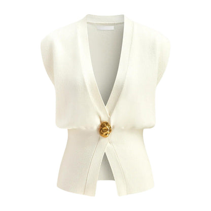 Contrast Trim Knit Vest and Midi Skirt Set