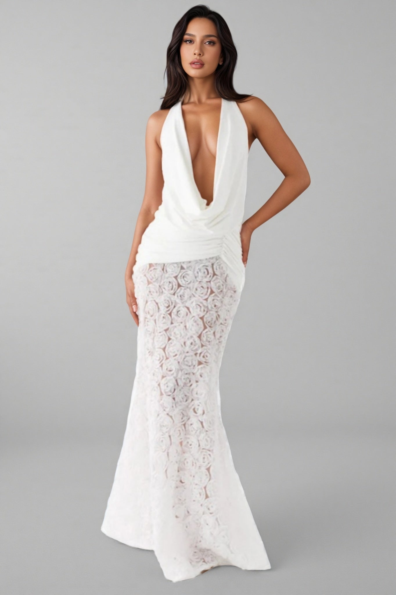 Zeni 3D Floral Backless Maxi Dress