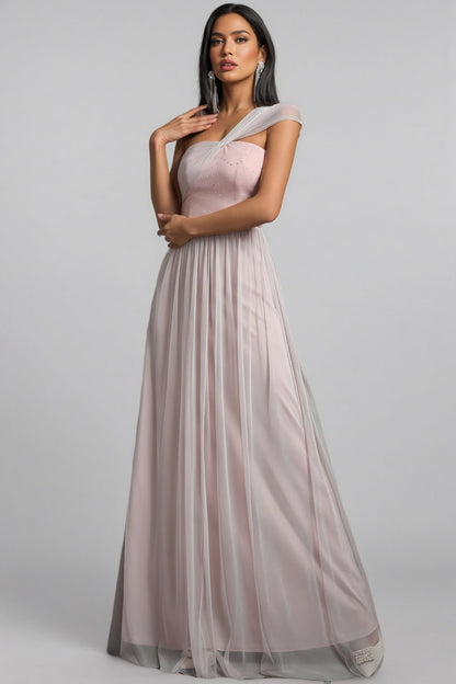 Ayven Pink One-Shoulder Mesh Maxi Dress