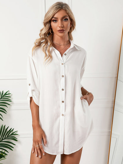 Jeanette Button Down Tunic Top White