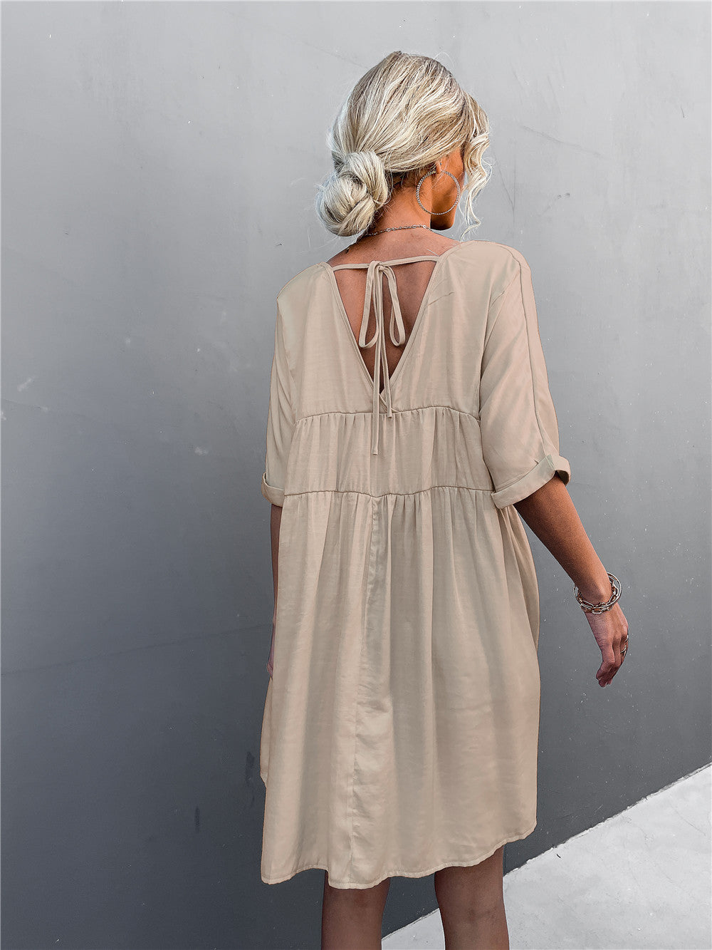 Goodness Cotton Pocketed Babydoll Dress Khaki