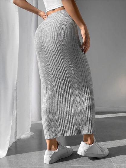 CozyKnit Irregular stripes slim-fitting knitted skirt