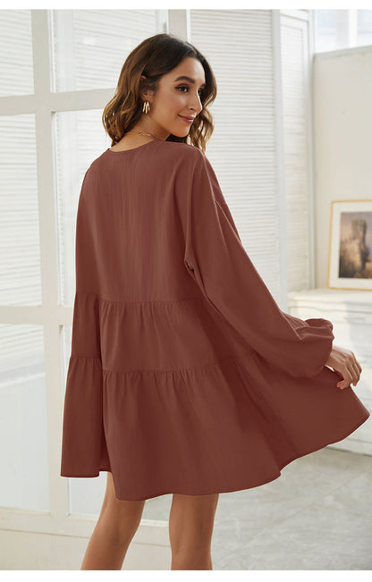 From Autumn To Spring Cotton Babydoll Dress Soft Rust