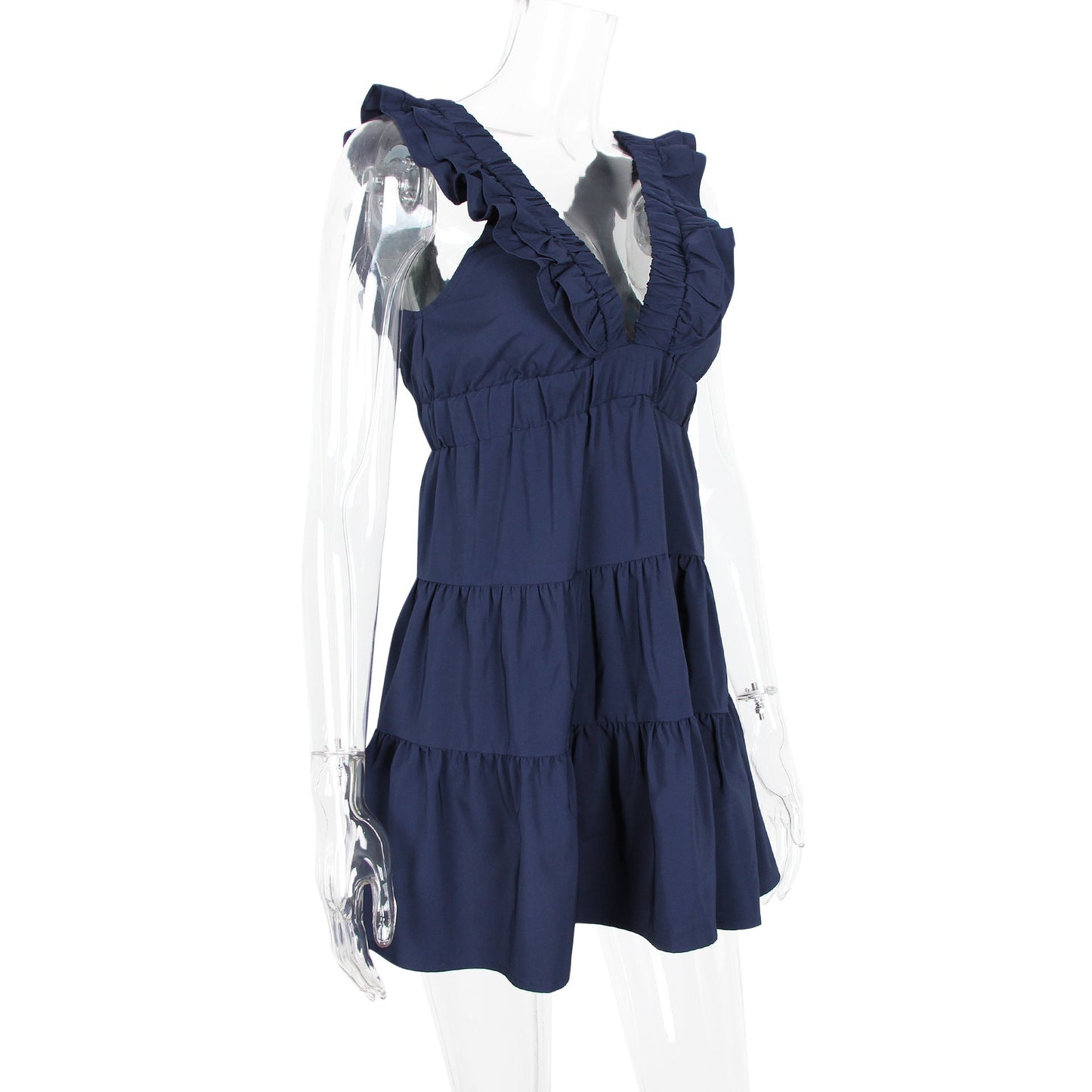 Ruffled Deep V Fitted Backless Dress