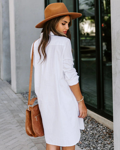 Harmony Cotton Button Down Shirt Dress White