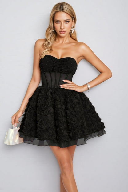 Ralpae 3D Floral Puff Mini Dress