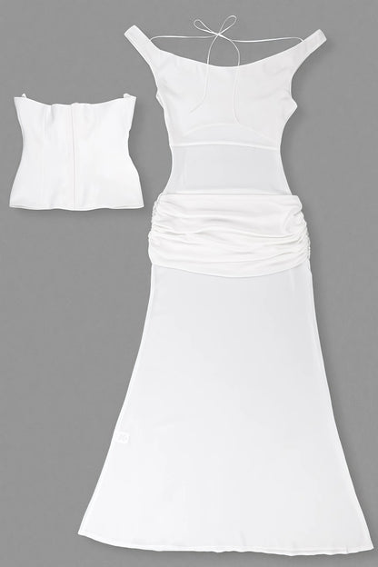 Inez White Off Shoulder Waist Cinched Maxi Dress