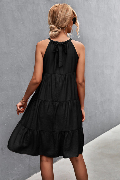Southern Nights Tiered Halter Dress Black