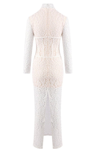 Davina White Lace Floral Maxi Dress