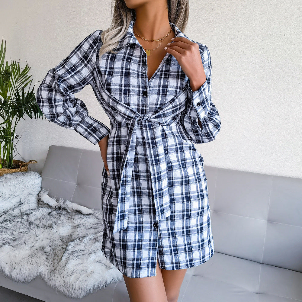 Klay Cotton Plaid Button Down Shirt Dress FINAL