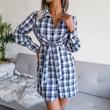 Klay Cotton Plaid Button Down Shirt Dress FINAL
