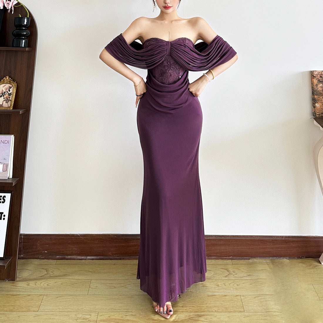 Off - the - shoulder flowing evening dress